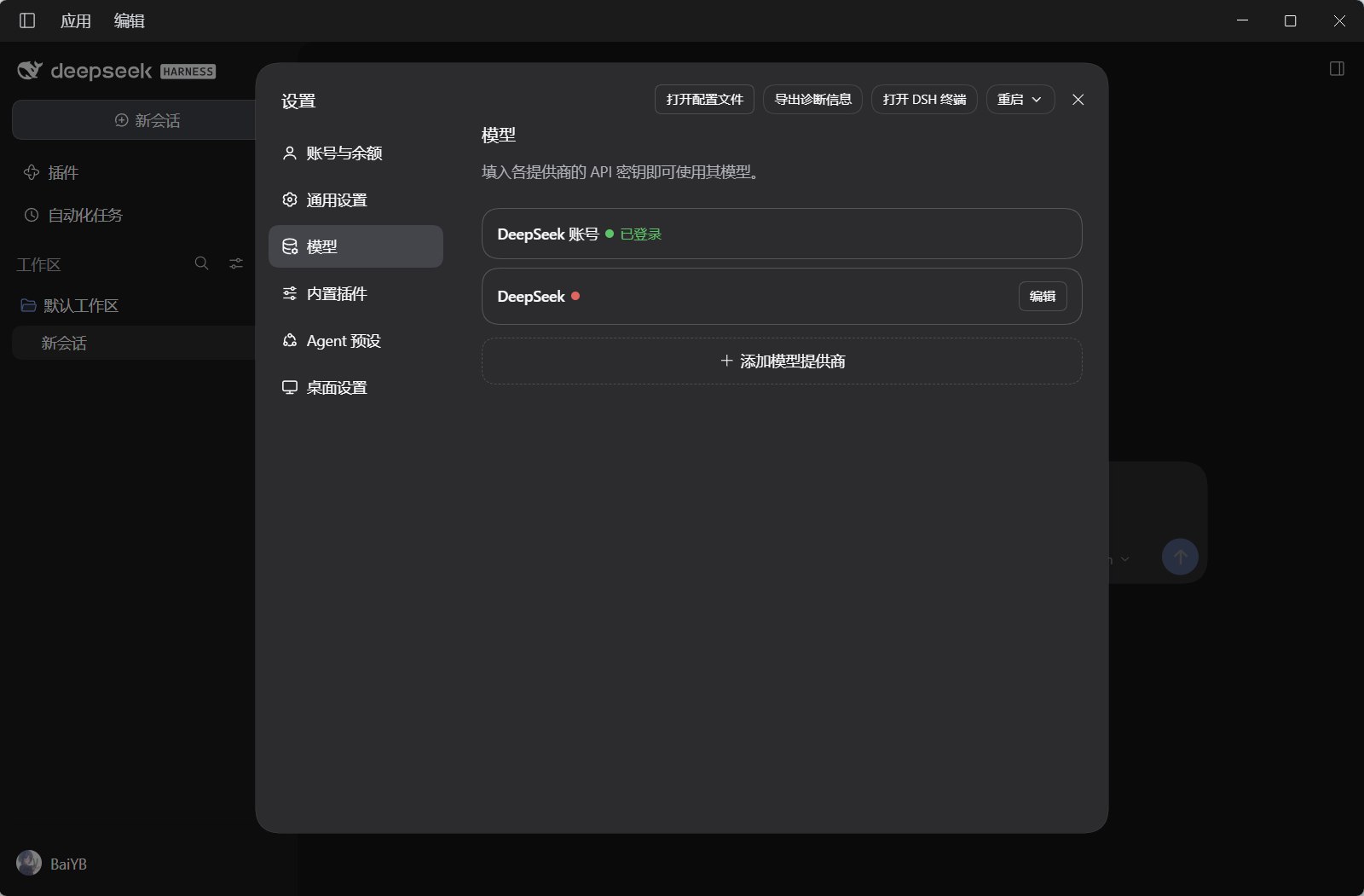 DSH 设置中的模型页面